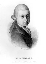 Wolfgang Amadeus Mozart en 1770, grabado por Lazarus Sichling